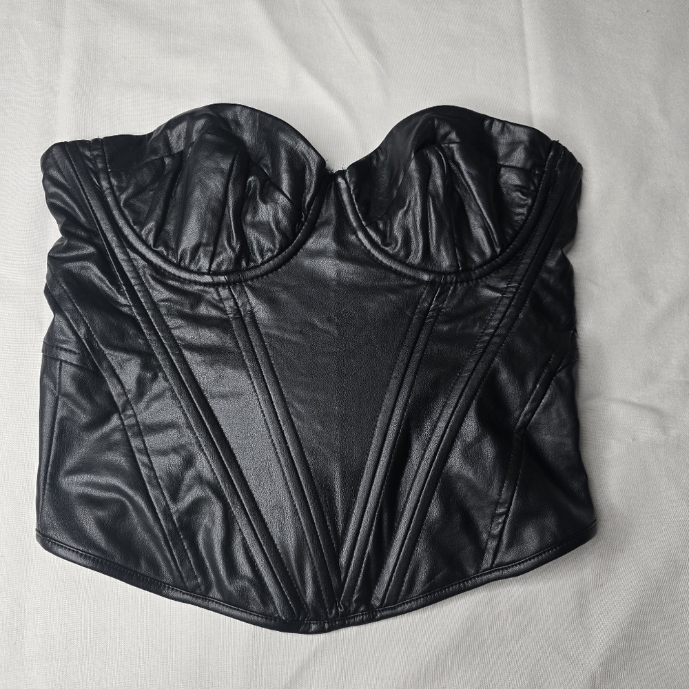 Fashion Nova Black Leather Zip-Up Top